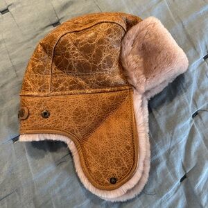 NWT Overland Brown Leather Aviator Hat